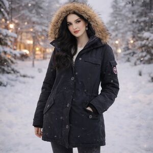 Abercrombie & Fitch Women's Classic Faux Fur Hooded Winter Parka Jacket Coat